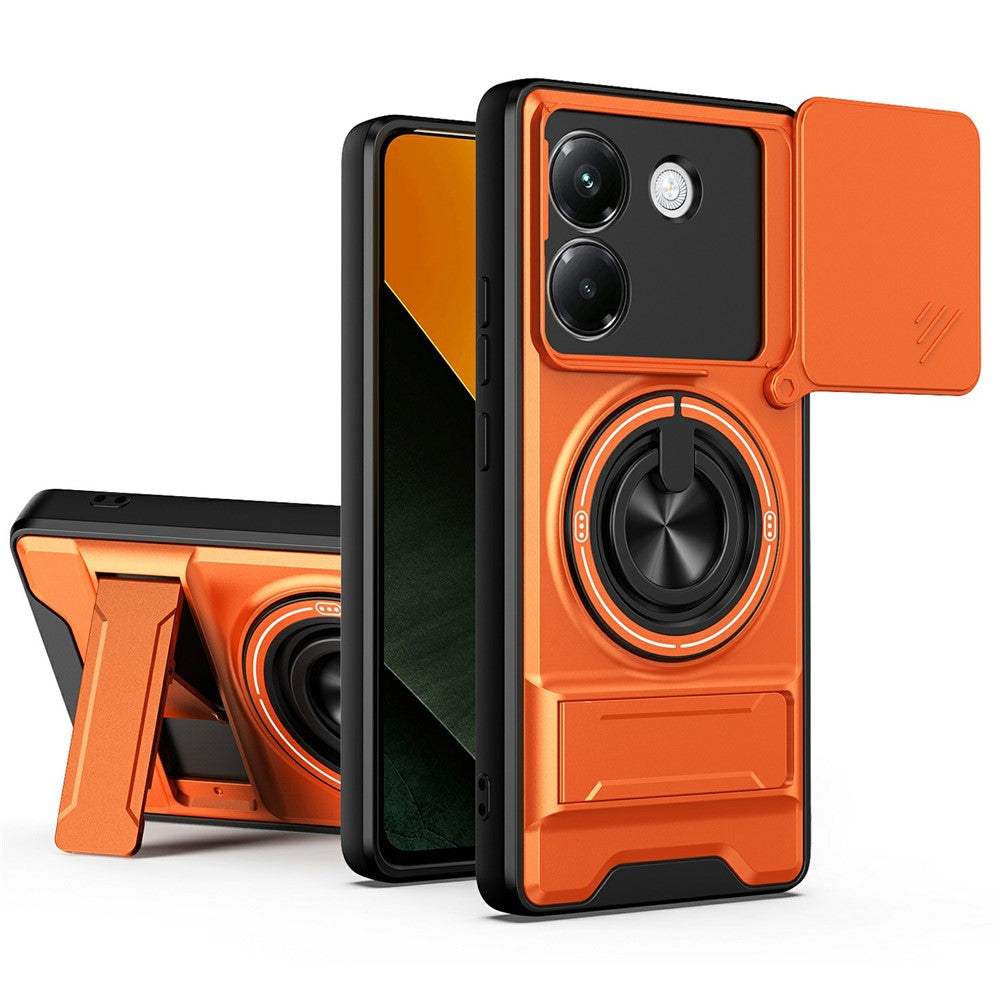 For Xiaomi Poco M7 Pro 5G Magnetic Case Ring Holder Foldable Kickstand TPU PC Phone Cover with Camera Lens Slider