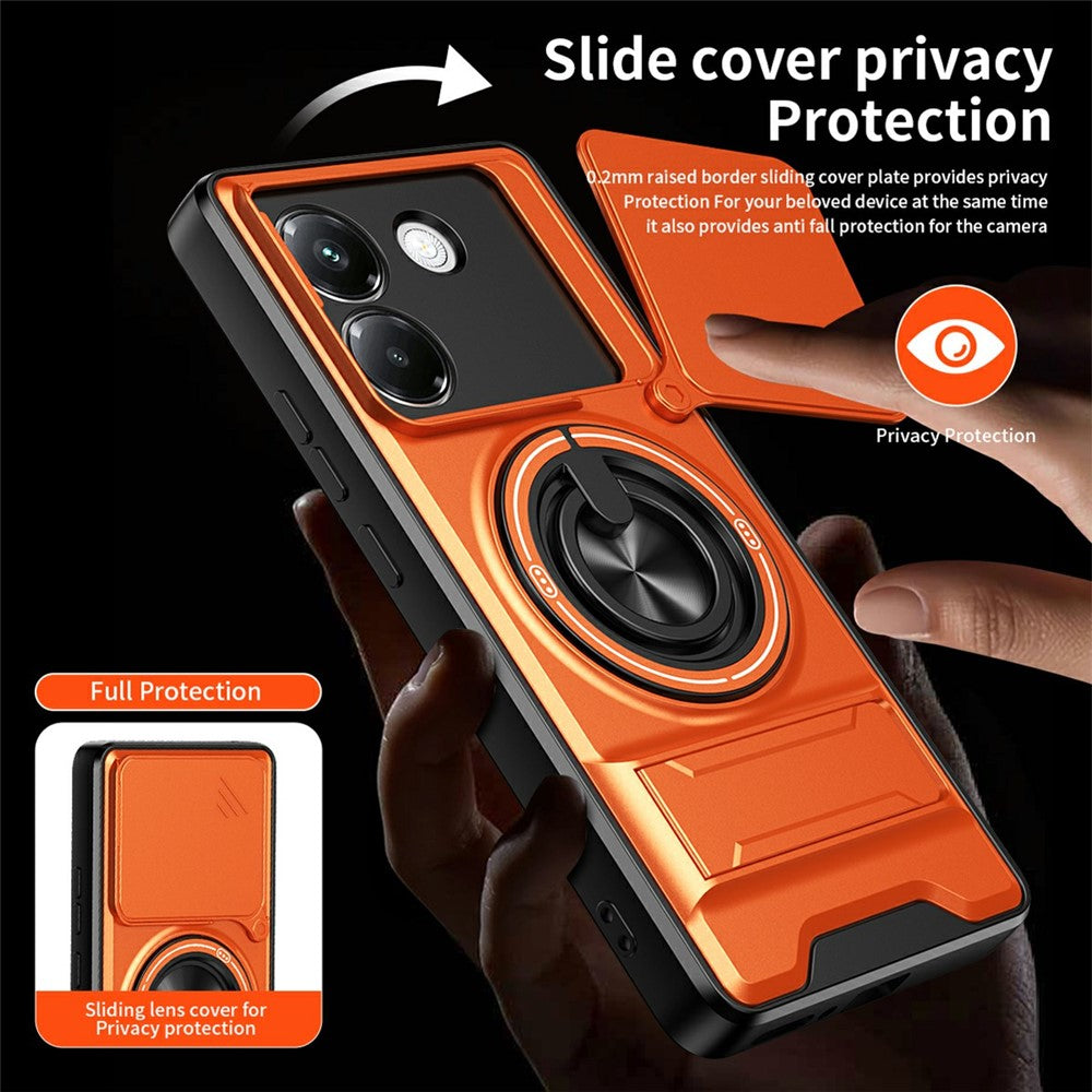 For Xiaomi Poco M7 Pro 5G Magnetic Case Ring Holder Foldable Kickstand TPU PC Phone Cover with Camera Lens Slider