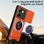 For Xiaomi Poco M7 Pro 5G Magnetic Case Ring Holder Foldable Kickstand TPU PC Phone Cover with Camera Lens Slider