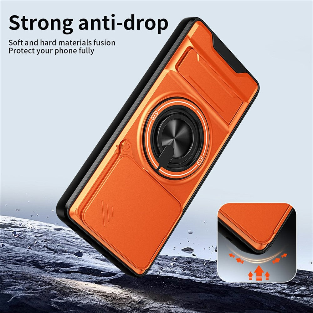 For Xiaomi Poco M7 Pro 5G Magnetic Case Ring Holder Foldable Kickstand TPU PC Phone Cover with Camera Lens Slider