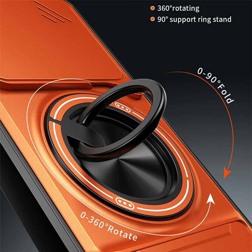For Xiaomi Poco M7 Pro 5G Magnetic Case Ring Holder Foldable Kickstand TPU PC Phone Cover with Camera Lens Slider