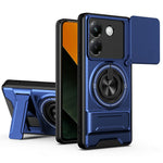 For Xiaomi Poco M7 Pro 5G Magnetic Case Ring Holder Foldable Kickstand TPU PC Phone Cover with Camera Lens Slider