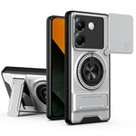 For Xiaomi Poco M7 Pro 5G Magnetic Case Ring Holder Foldable Kickstand TPU PC Phone Cover with Camera Lens Slider