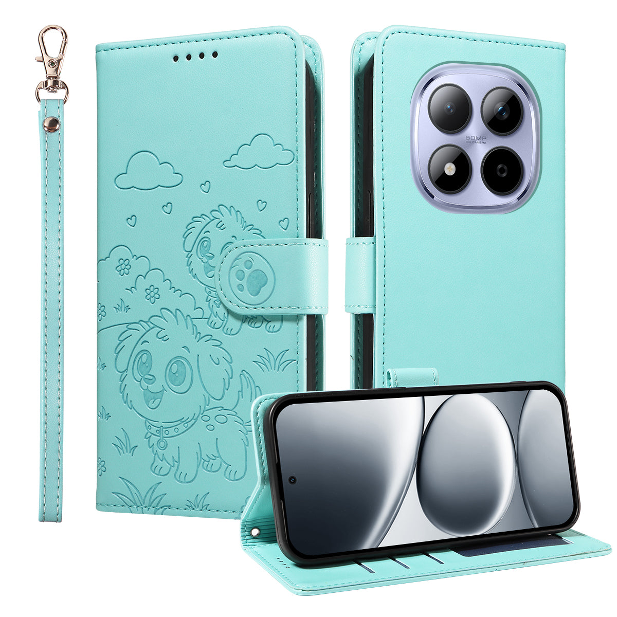 For Xiaomi Redmi Note 15 Pro 4G (Global) Case RFID Blocking Imprinted Dog Pattern PU Leather Phone Cover with Wrist Strap
