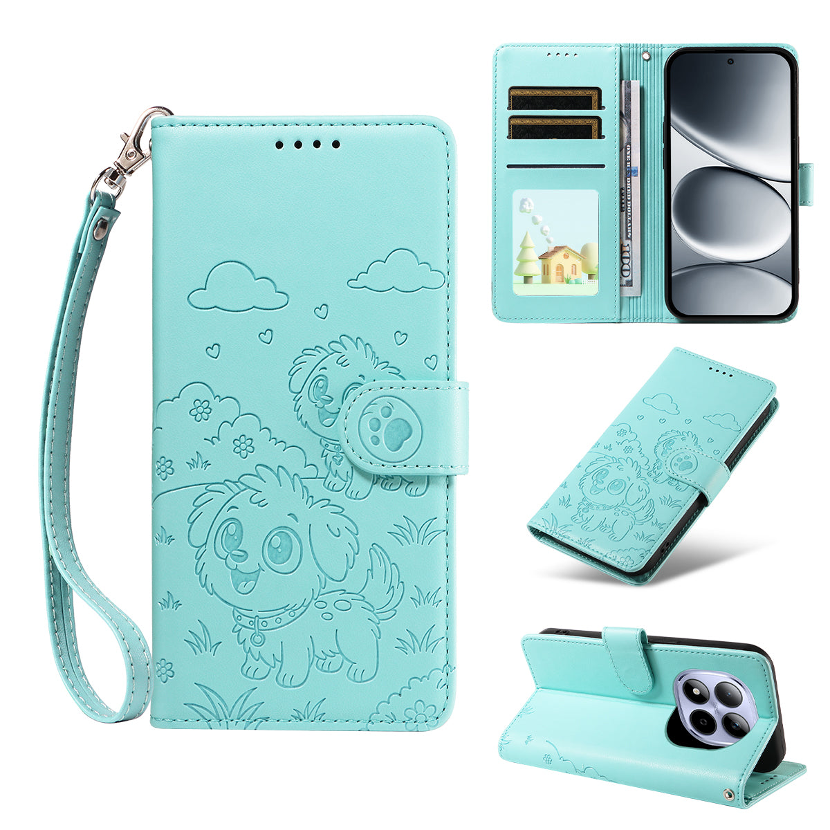 For Xiaomi Redmi Note 15 Pro 4G (Global) Case RFID Blocking Imprinted Dog Pattern PU Leather Phone Cover with Wrist Strap