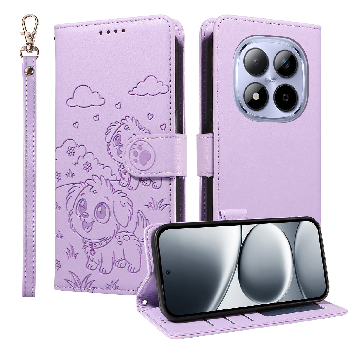 For Xiaomi Redmi Note 15 Pro 4G (Global) Case RFID Blocking Imprinted Dog Pattern PU Leather Phone Cover with Wrist Strap