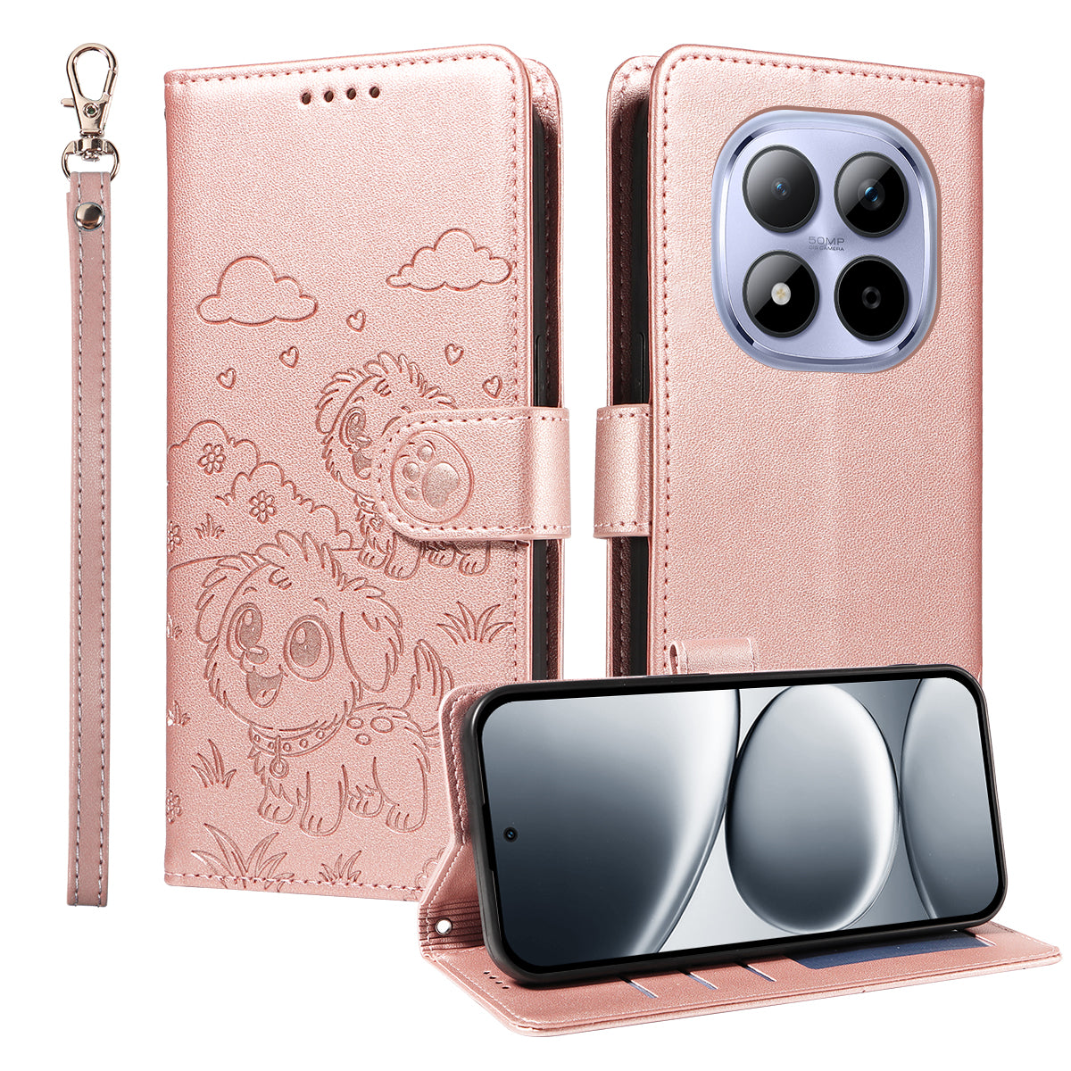 For Xiaomi Redmi Note 15 Pro 4G (Global) Case RFID Blocking Imprinted Dog Pattern PU Leather Phone Cover with Wrist Strap