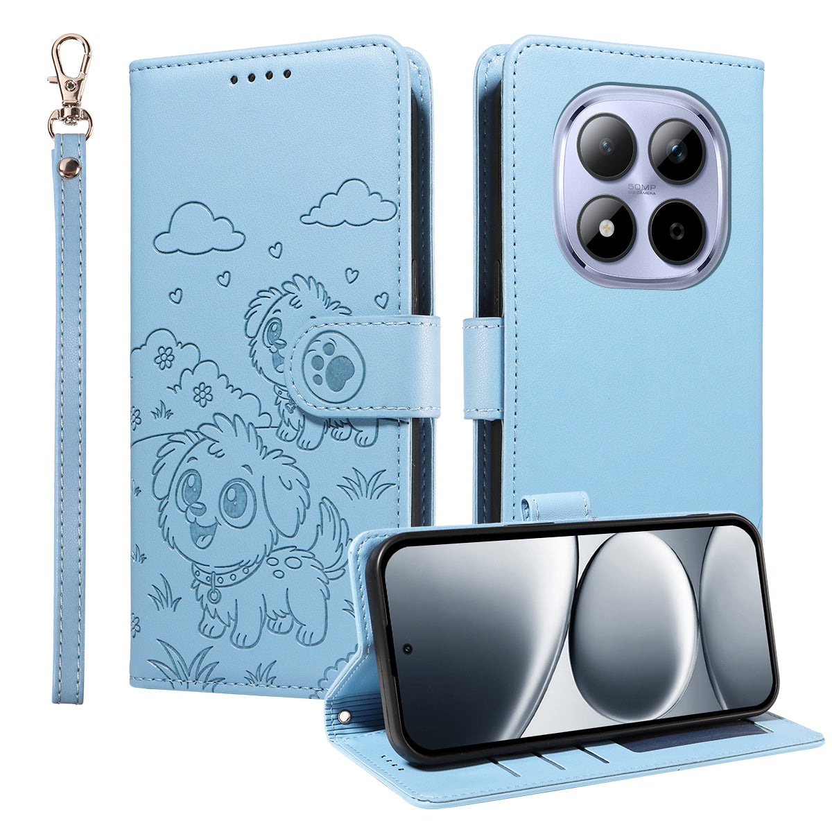 For Xiaomi Redmi Note 15 Pro 4G (Global) Case RFID Blocking Imprinted Dog Pattern PU Leather Phone Cover with Wrist Strap