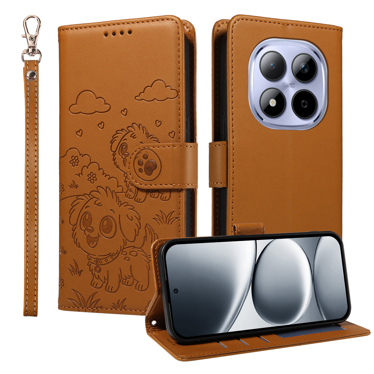 For Xiaomi Redmi Note 15 Pro 4G (Global) Case RFID Blocking Imprinted Dog Pattern PU Leather Phone Cover with Wrist Strap