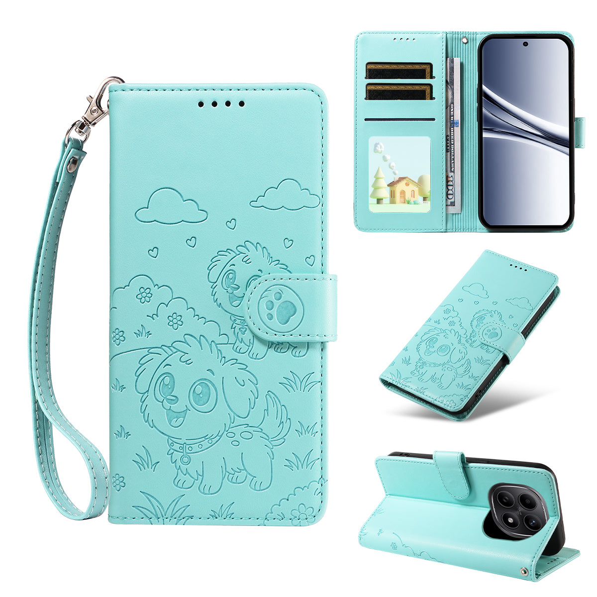 For Xiaomi Poco M8 5G / Redmi Note 15 5G (Global) Case RFID Blocking Imprinted Dog Pattern PU Leather Phone Cover with Wrist Strap