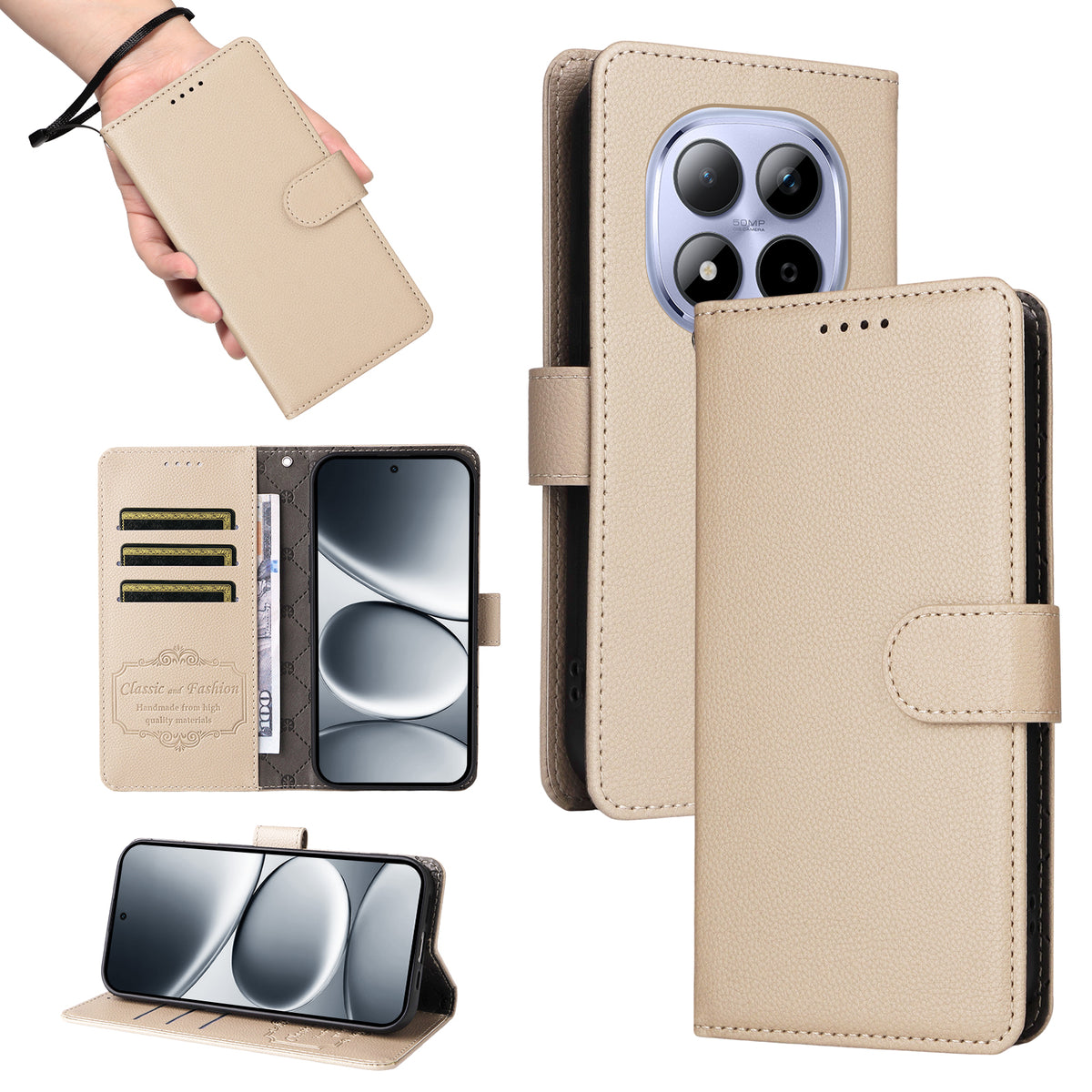 For Xiaomi Redmi Note 15 Pro 4G (Global) Case RFID Blocking 3 Card Slots PU Leather Phone Cover with Wrist Strap