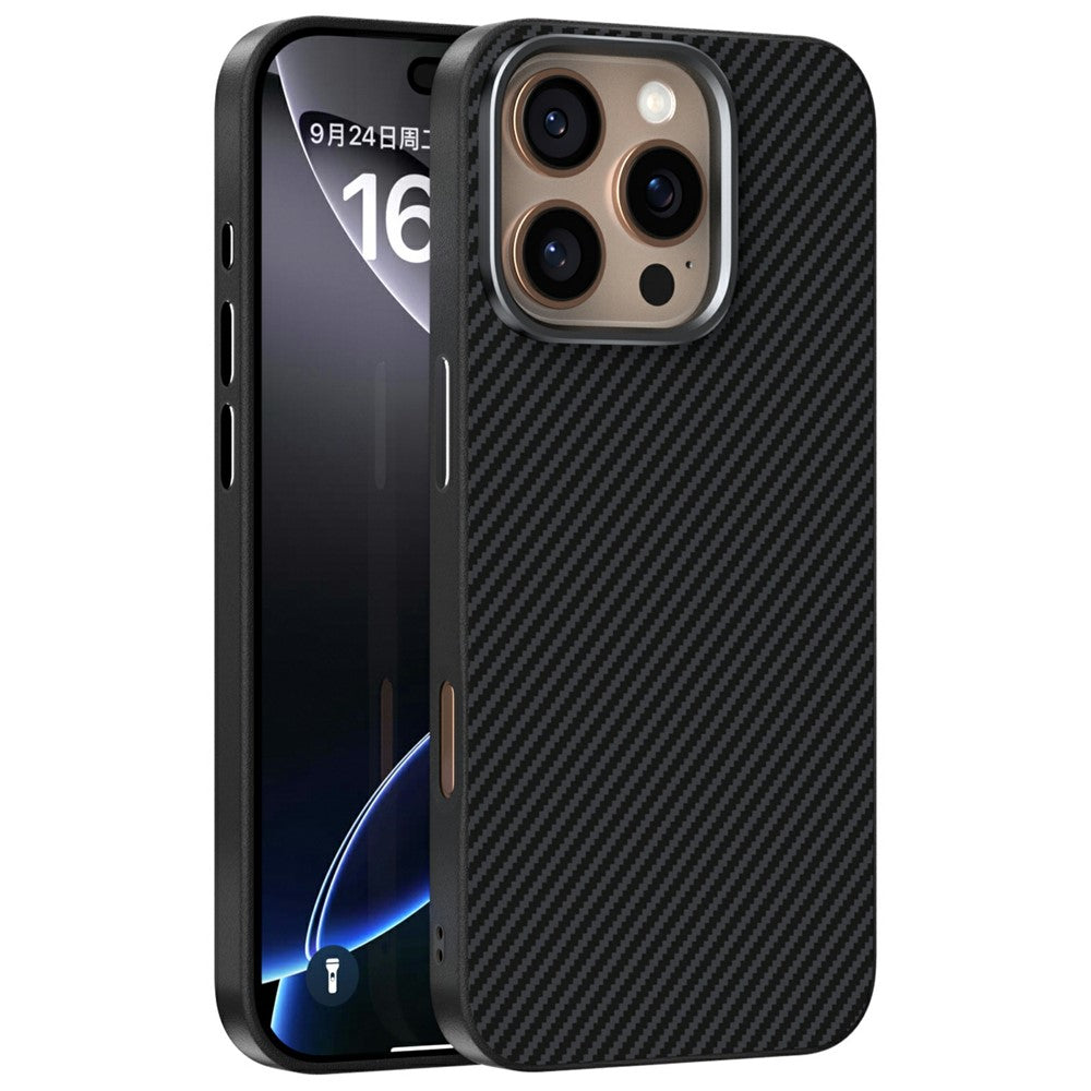 ABEEL For iPhone 16 Pro Case Compatible with MagSafe Carbon Fiber Texture TPU PC PU Phone Back Cover