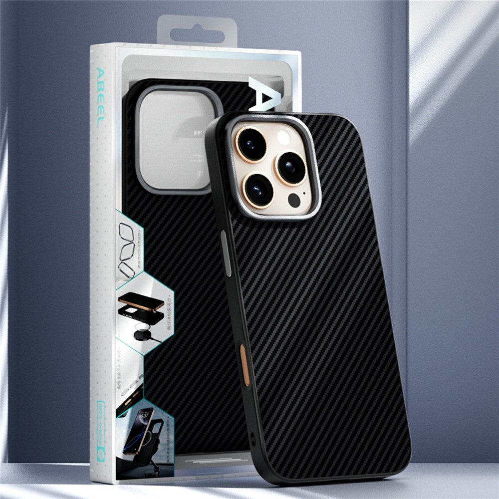 ABEEL For iPhone 16 Pro Case Compatible with MagSafe Carbon Fiber Texture TPU PC PU Phone Back Cover