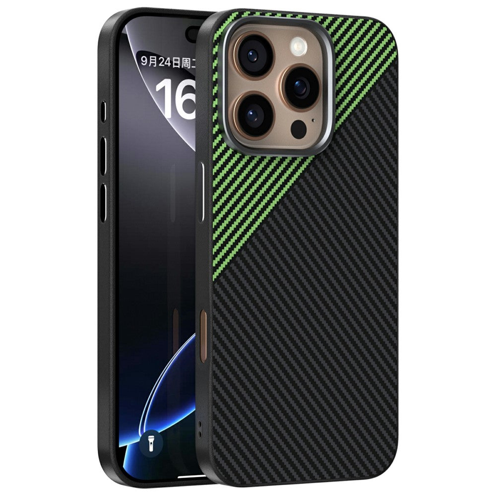 ABEEL For iPhone 16 Pro Case Compatible with MagSafe Carbon Fiber Texture TPU PC PU Phone Back Cover