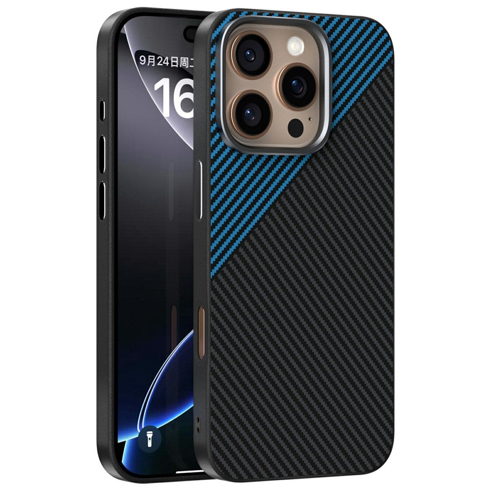 ABEEL For iPhone 16 Pro Case Compatible with MagSafe Carbon Fiber Texture TPU PC PU Phone Back Cover