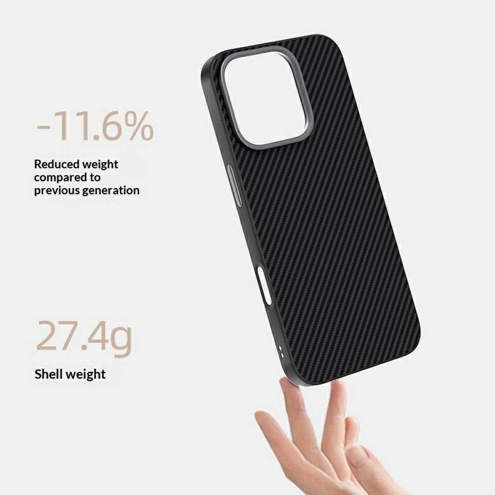 ABEEL Skal till iPhone 16 Pro Max, kompatibelt med MagSafe, smalt, kolfiberstruktur, TPU, PC, PU, bakstycke