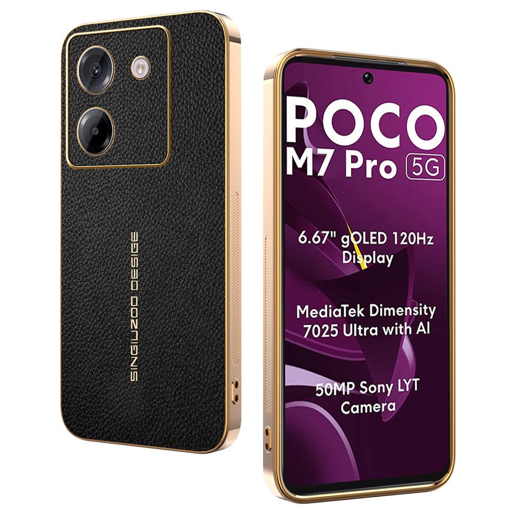 For Xiaomi Poco M7 Pro 5G Case Anti Scratch Litchi Texture TPU Leather PU Phone Back Cover