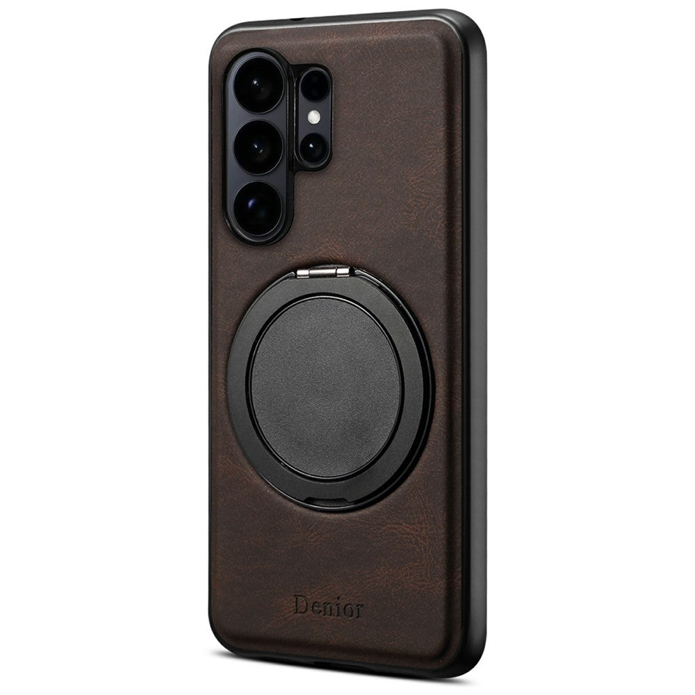 DENIOR A14 För Samsung Galaxy S26 Ultra Magnetiskt Skal Roterande Stativ Läder PC TPU mobilskal