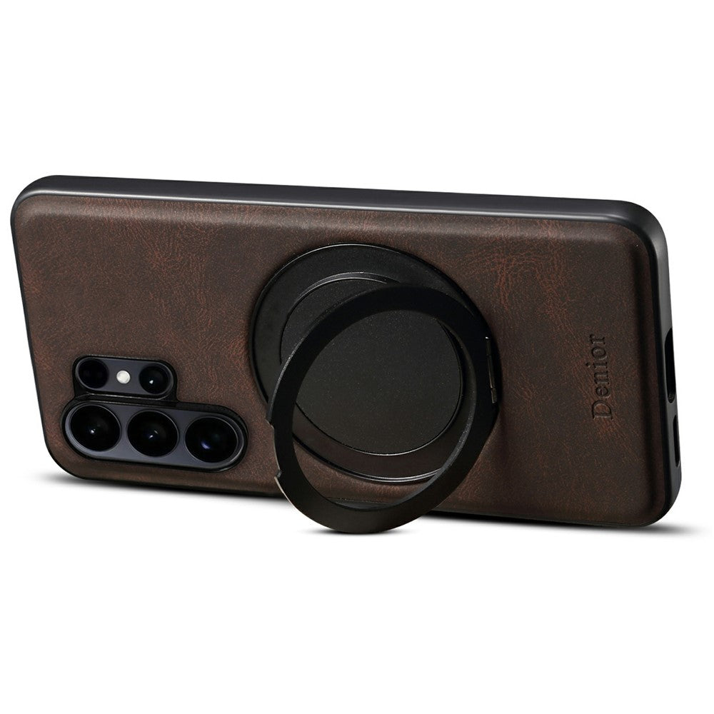 DENIOR A14 For Samsung Galaxy S26 Ultra Magnetic Case Rotary Kickstand Leather PC TPU Phone Cover
