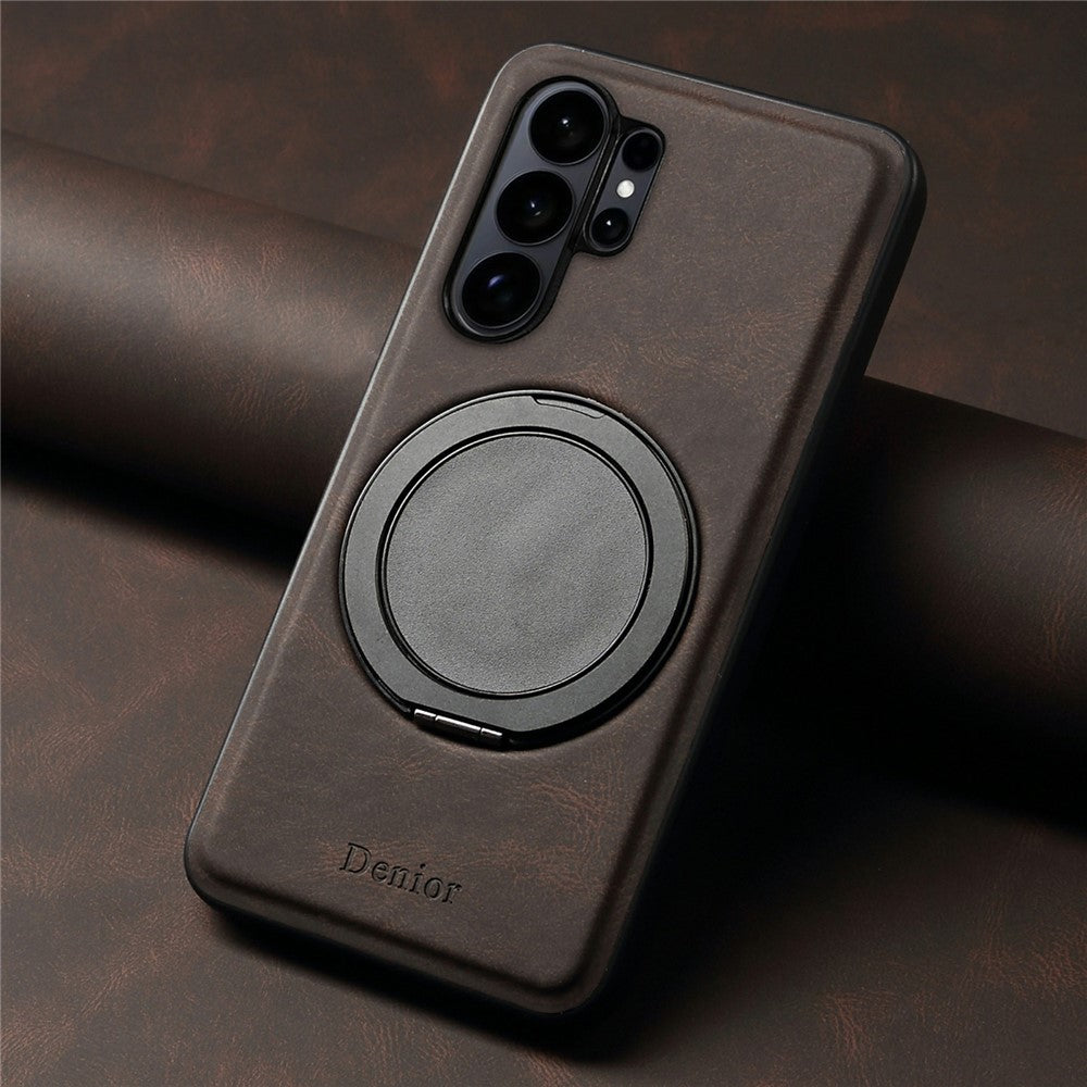 DENIOR A14 For Samsung Galaxy S26 Ultra Magnetic Case Rotary Kickstand Leather PC TPU Phone Cover