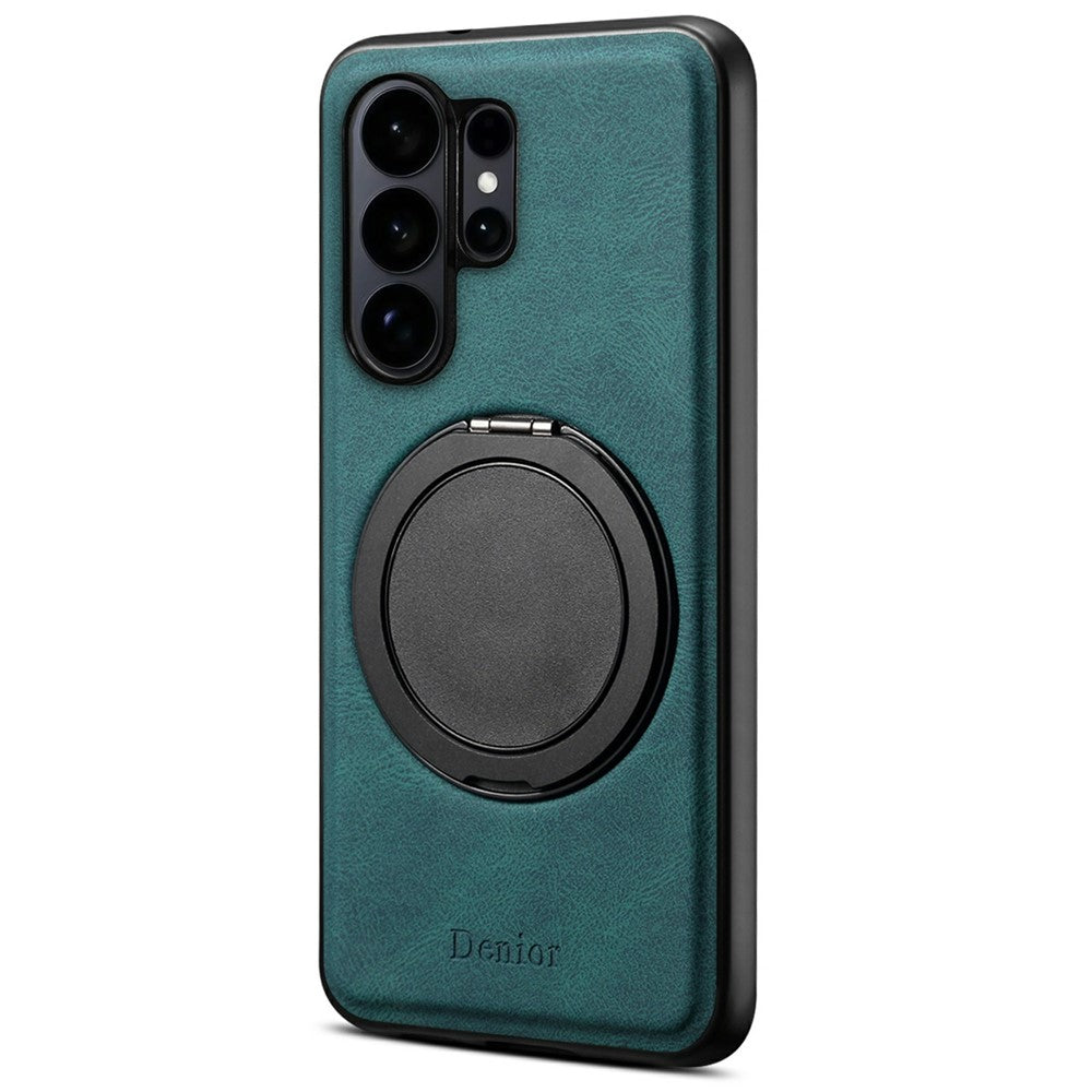 DENIOR A14 For Samsung Galaxy S26 Ultra Magnetic Case Rotary Kickstand Leather PC TPU Phone Cover