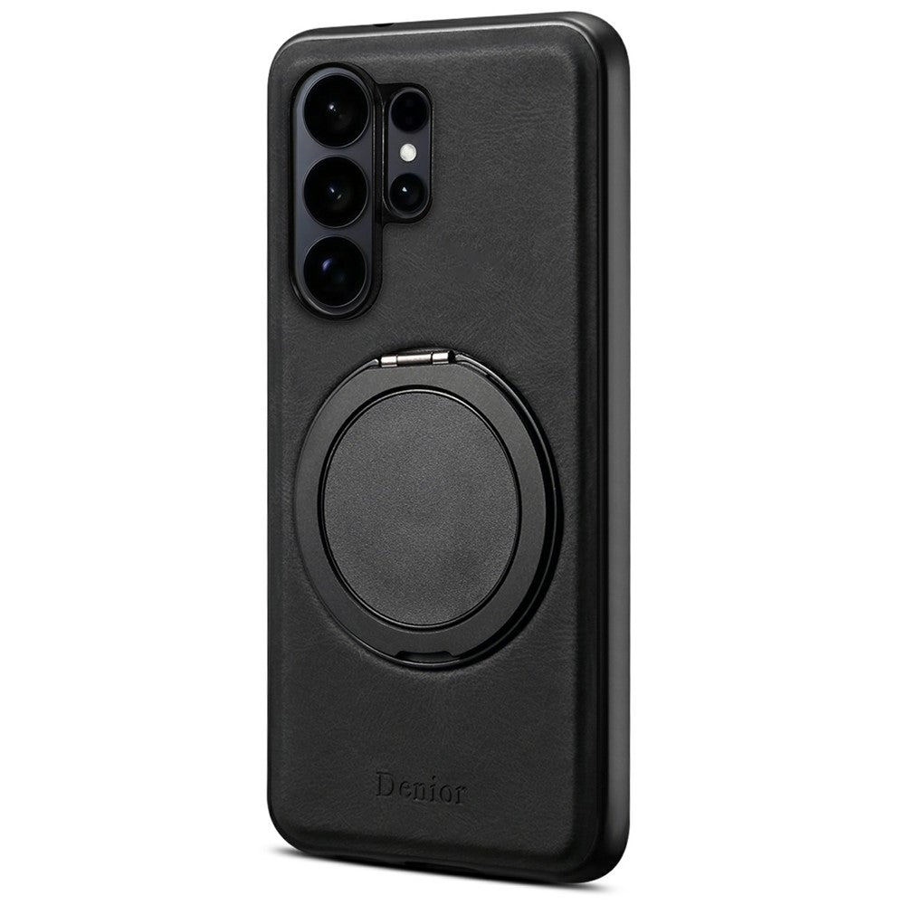 DENIOR A14 For Samsung Galaxy S26 Ultra Magnetic Case Rotary Kickstand Leather PC TPU Phone Cover