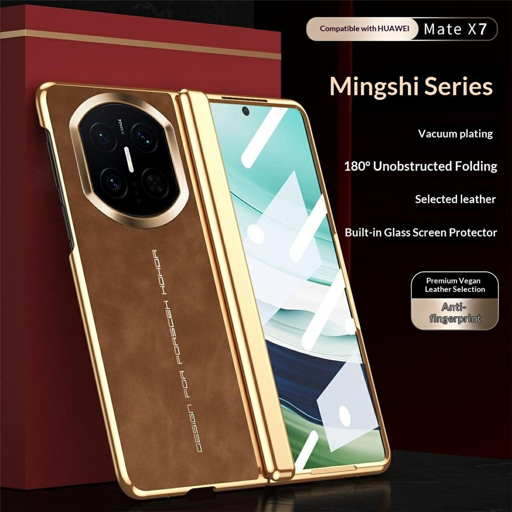 For Huawei Mate X7 Case PU Leather + PC Phone Cover with Tempered Glass Screen Film