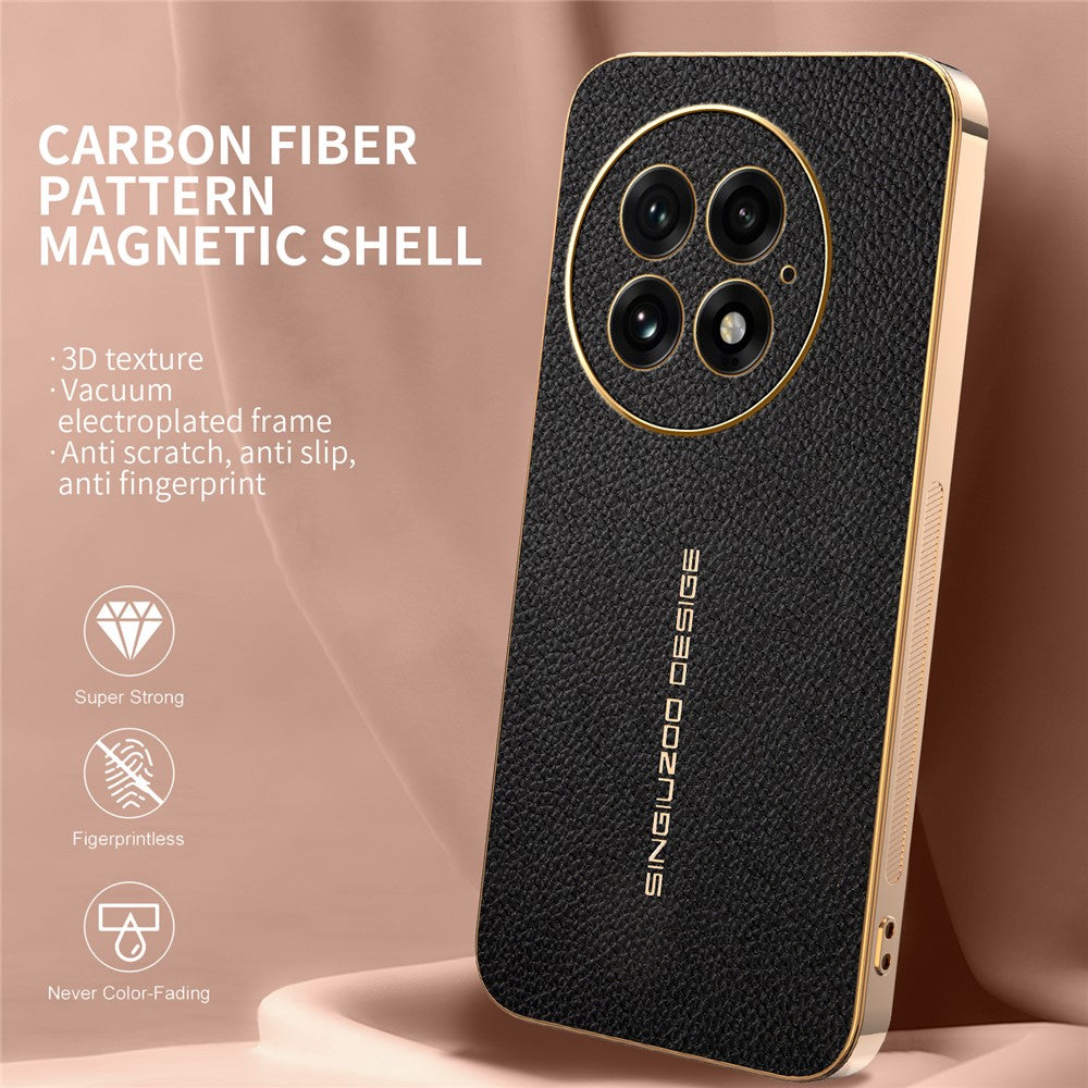 For OnePlus 13 Case Anti Scratch Litchi Texture TPU Leather PU Phone Back Cover