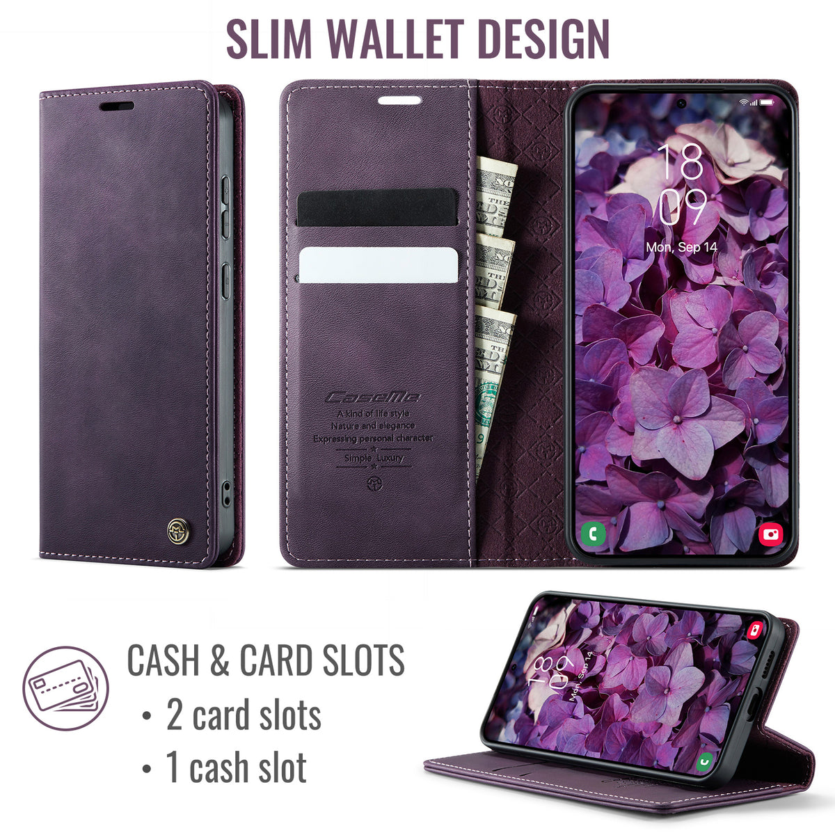 CASEME For Samsung Galaxy S26 Case  033 Series RFID Blocking Wallet Stand Calf Texture Leather Phone Cover