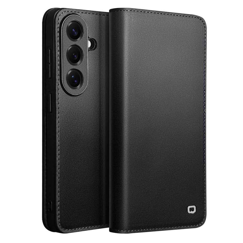 QIALINO For Samsung Galaxy S26+ Wallet Case Stand Genuine Cow Leather Flip Phone Cover