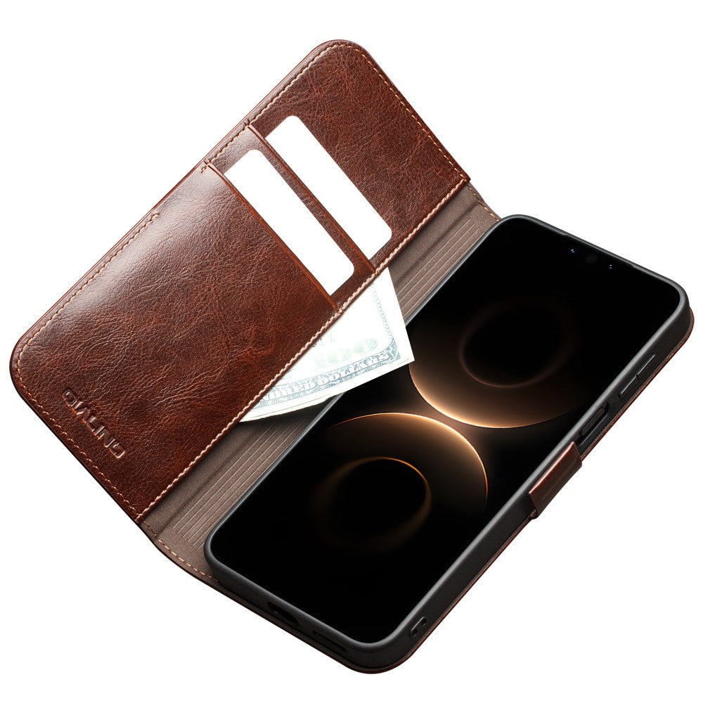 QIALINO For Huawei Mate 80 Case Genuine Cow Leather Stand Wallet Phone Cover