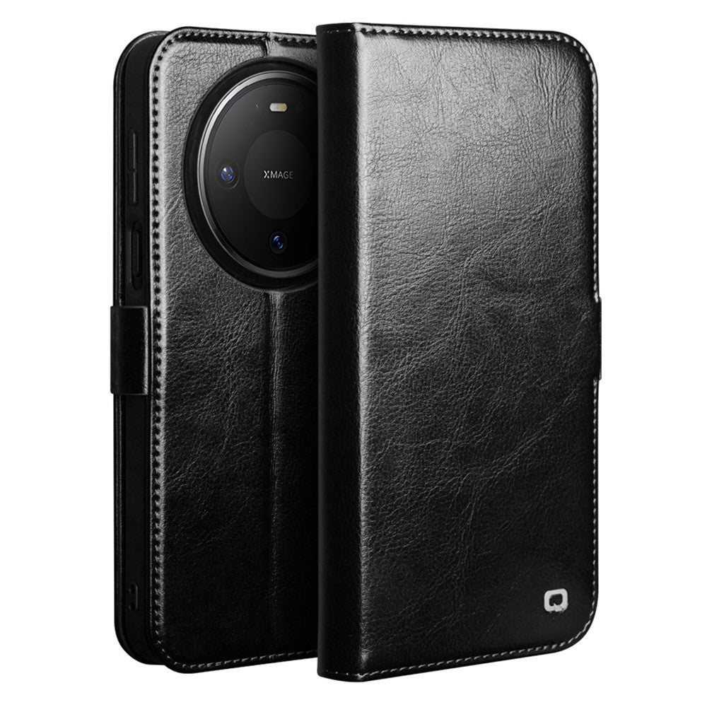 QIALINO For Huawei Mate 80 Case Genuine Cow Leather Stand Wallet Phone Cover