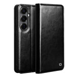 QIALINO-pungeetui til Samsung Galaxy S26 i ægte koskind, mobilcover med kortholder og stativ