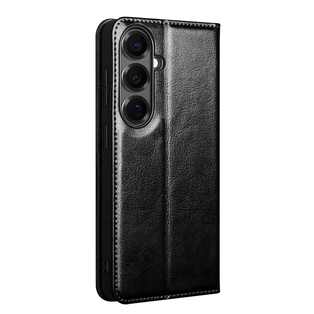 QIALINO-pungeetui til Samsung Galaxy S26 i ægte koskind, mobilcover med kortholder og stativ