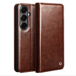 QIALINO För Samsung Galaxy S26+ Plånboksfodral Äkta Koläder mobilfodral Korthållare Stativ