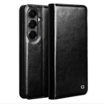 QIALINO För Samsung Galaxy S26+ Plånboksfodral Äkta Koläder mobilfodral Korthållare Stativ