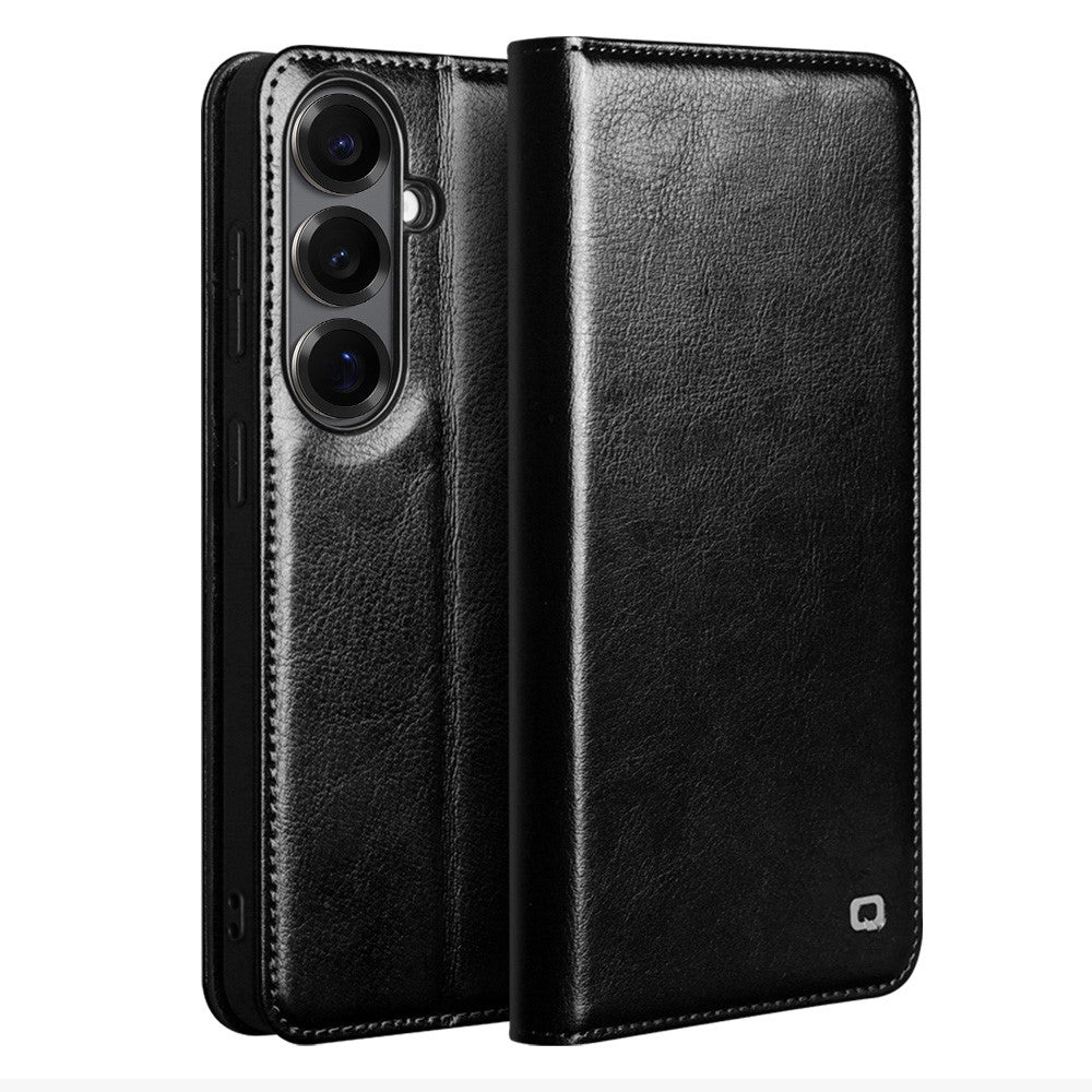 QIALINO För Samsung Galaxy S26+ Plånboksfodral Äkta Koläder mobilfodral Korthållare Stativ