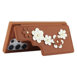 For Samsung Galaxy S26 Ultra Case Card Slots Leather Coated TPU Flower Phone Cover with 2 Straps