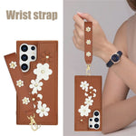 For Samsung Galaxy S26 Ultra Case Card Slots Leather Coated TPU Flower Phone Cover with 2 Straps
