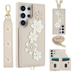 For Samsung Galaxy S26 Ultra Case Card Slots Leather Coated TPU Flower Phone Cover with 2 Straps