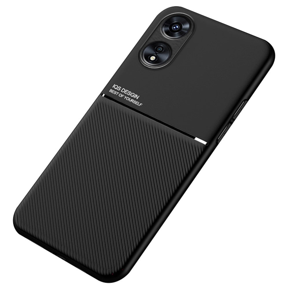 Back Case for Oppo A17 4G, Lines Imprinted PU Leather+TPU Hybrid Shell with Built-in Metal Sheet