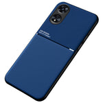 Back Case for Oppo A17 4G, Lines Imprinted PU Leather+TPU Hybrid Shell with Built-in Metal Sheet