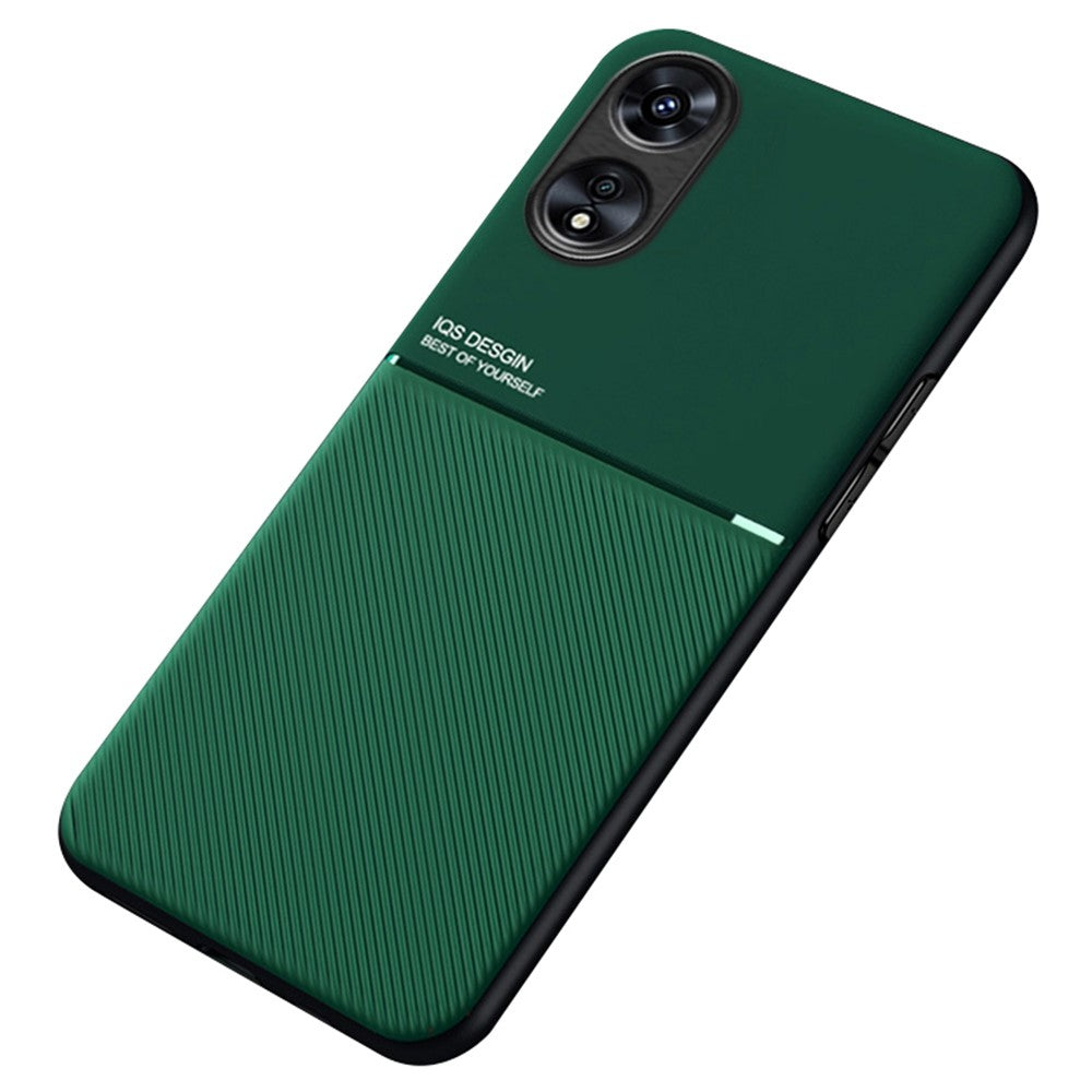 Back Case for Oppo A17 4G, Lines Imprinted PU Leather+TPU Hybrid Shell with Built-in Metal Sheet