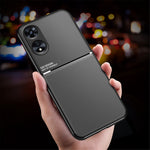 Back Case for Oppo A17 4G, Lines Imprinted PU Leather+TPU Hybrid Shell with Built-in Metal Sheet