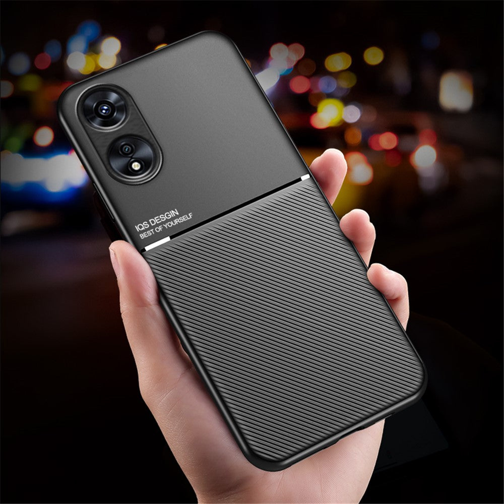 Back Case for Oppo A17 4G, Lines Imprinted PU Leather+TPU Hybrid Shell with Built-in Metal Sheet