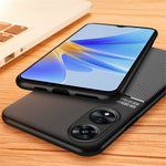 Back Case for Oppo A17 4G, Lines Imprinted PU Leather+TPU Hybrid Shell with Built-in Metal Sheet