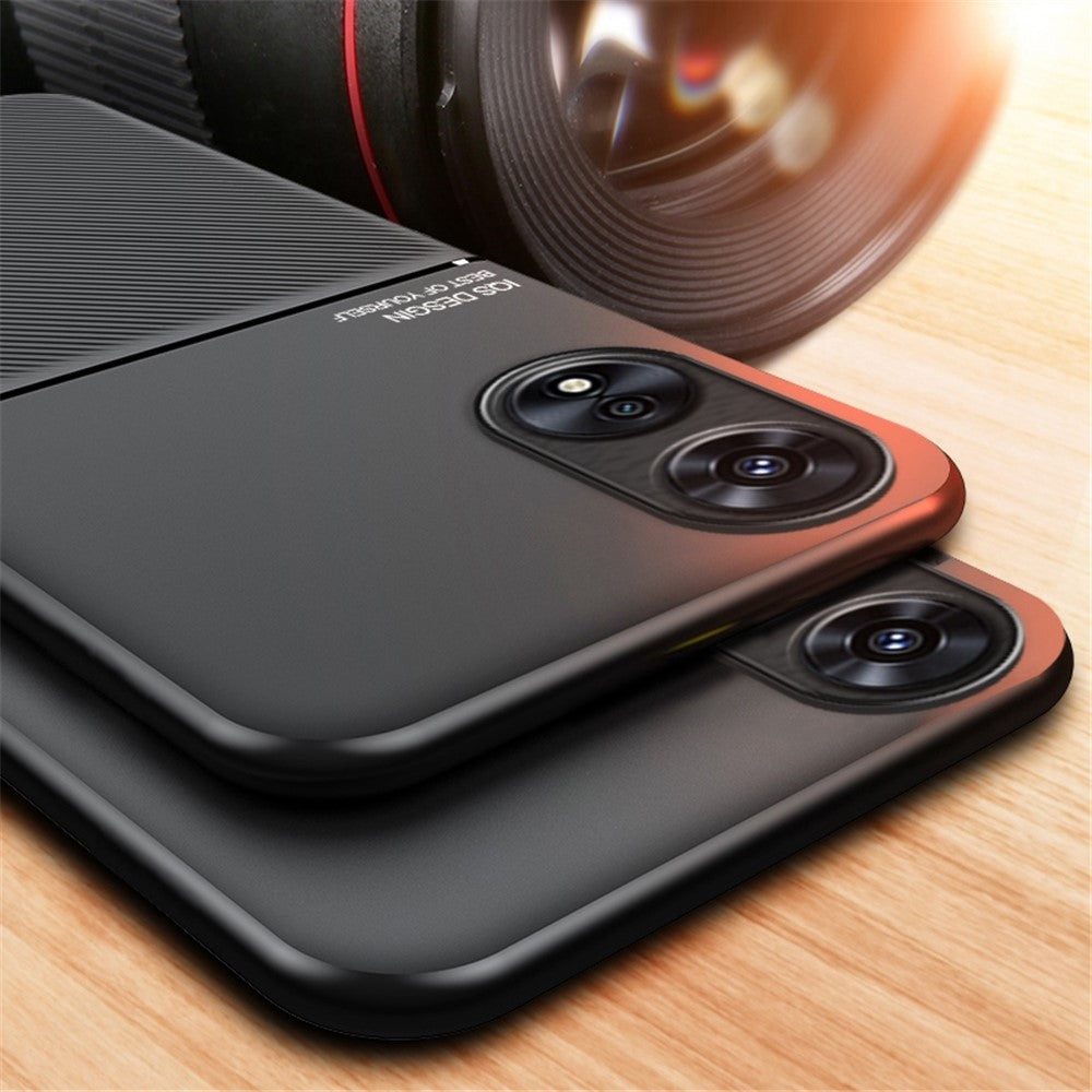 Back Case for Oppo A17 4G, Lines Imprinted PU Leather+TPU Hybrid Shell with Built-in Metal Sheet