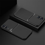 Back Case for Oppo A17 4G, Lines Imprinted PU Leather+TPU Hybrid Shell with Built-in Metal Sheet
