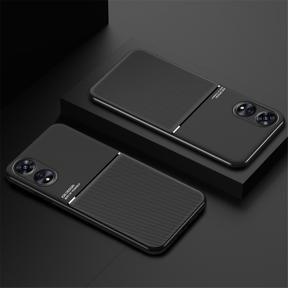 Back Case for Oppo A17 4G, Lines Imprinted PU Leather+TPU Hybrid Shell with Built-in Metal Sheet