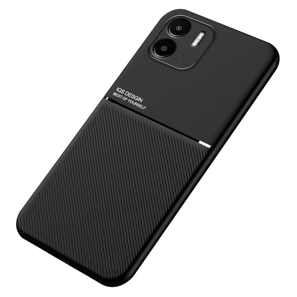 Drop Proof Back Case for Xiaomi Redmi A1 4G / A2 4G , Lines Imprinted PU Leather+TPU Hybrid Shell with Built-in Metal Sheet